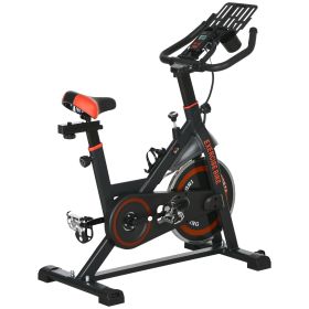 Exercise Bike, Flywheel Indoor Stationary Bike, Adjustable Height & Resistance, with LCD Monitor, Pedal Cage and Shelf Tray, 264 lbs Weight Capacity
