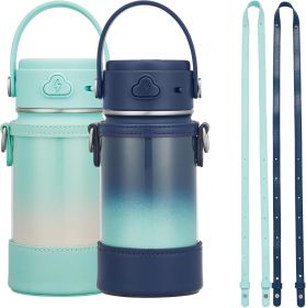 2 Pack Kids Water Bottle with Straw, 14oz Insulated Stainless Steel Tumbler, Leak-Proof Locking Lid for School, Lunchbox, Outdoor Sports