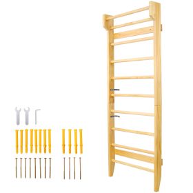Gymnastics Wood Stall Bar, Multi-use Swedish Ladder- Wall Mounted Pull Up Bar-Physical Therapy for Stretching and Various Exercises