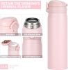 Insulated Water Bottle, Stainless Steel Thermo Coffee Travel Mug, Thermal Cup with Snap Flip Lid, BPA Free for Hot and Cold Drinking, Pink