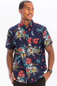 Hawaiian Print Button Down Shirt (Color: MULTI, size: S)